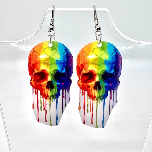 Handmade Jewelry - Rainbow Skull Earrings - Halloween Earrings - Goth Accessories - Pride Earrings